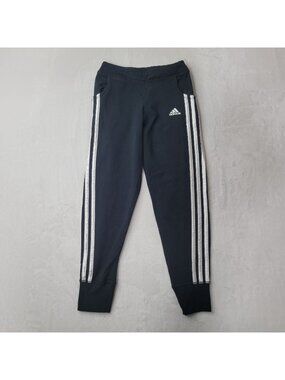 Adidas Youth Black Jogger Pants With White Stripes Size M